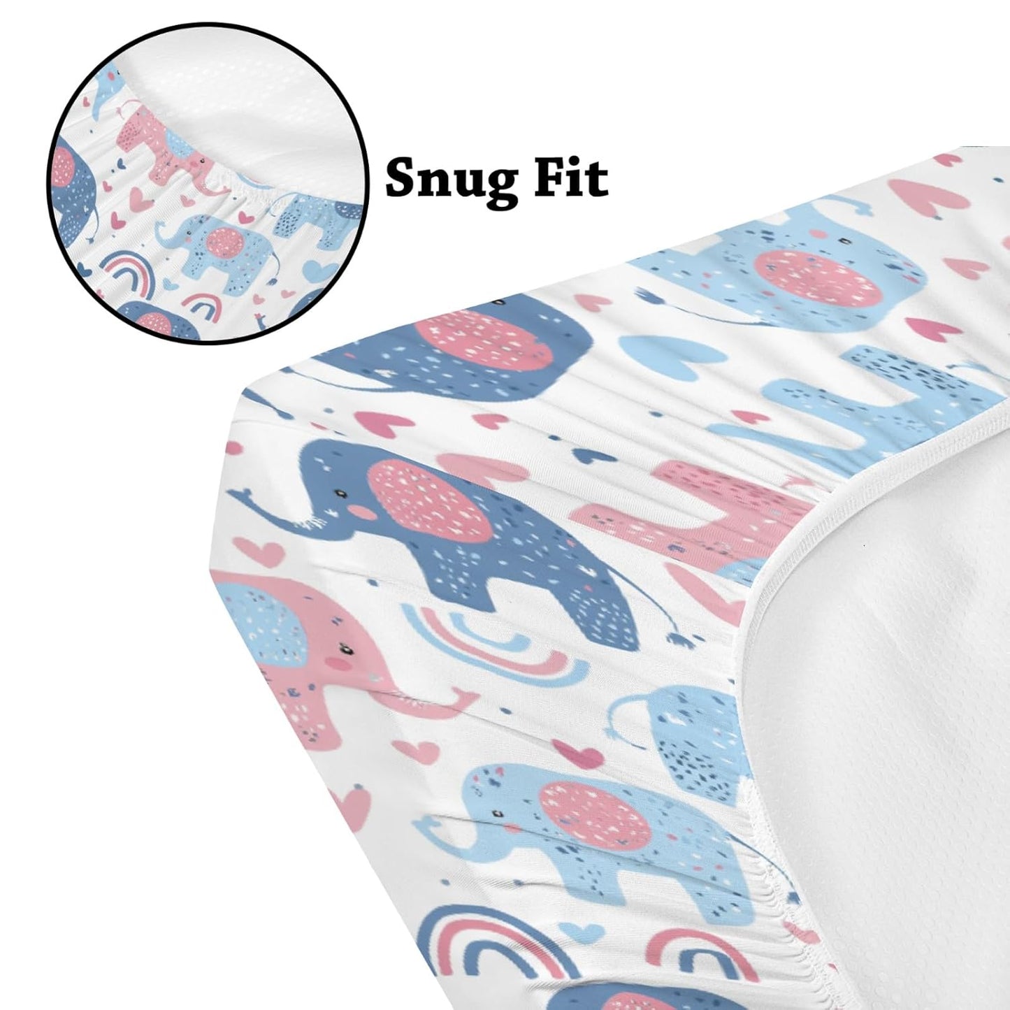 Soft 2 Pack Cartoon Elephant Rainbow Pattern Baby Changing Pad Covers for Infant Newborn, Unisex African Safari Animals Nursery Fitted Diaper Changing Table Pad Mat Sheets for Boys Girls-16x32
