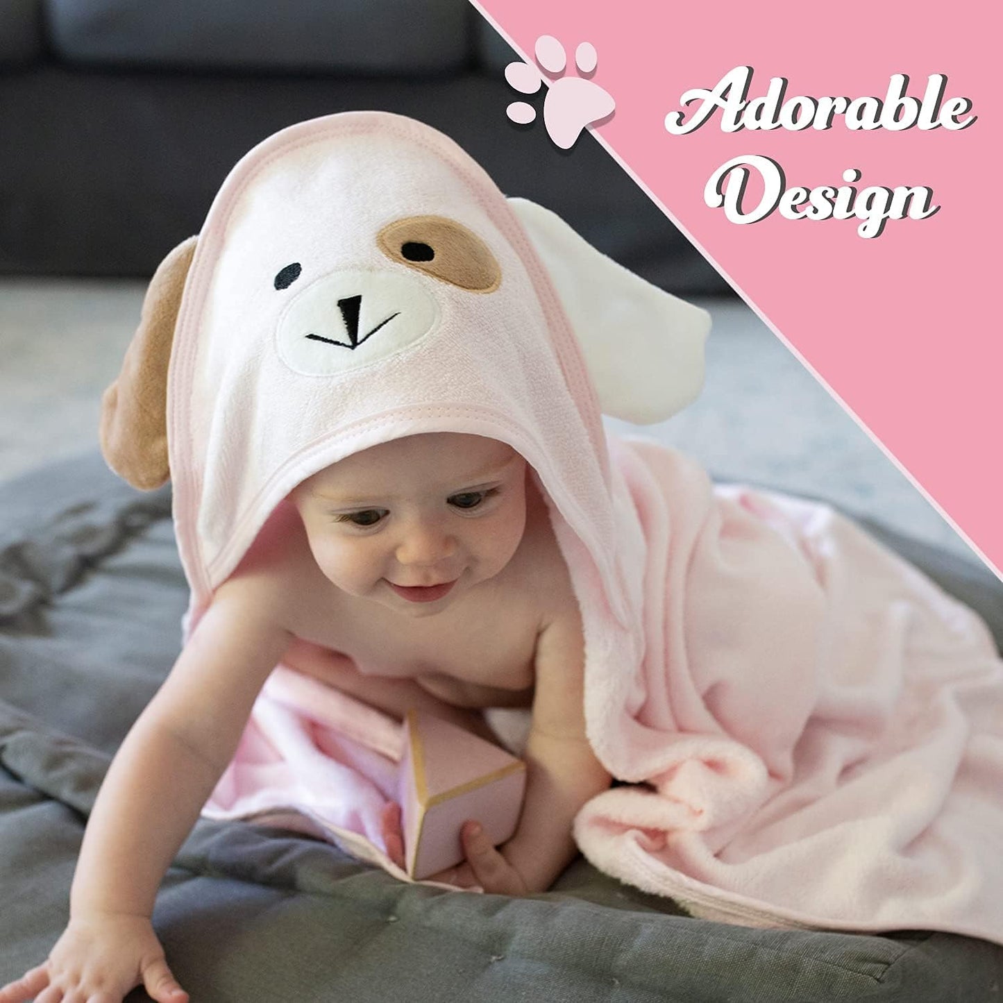 Baby Towels with Hood - Soft, Absorbent Viscose Made of Bamboo, Extra Large 35 x 35 Inches, for Newborns, Infants, Boys and Girls, Pink
