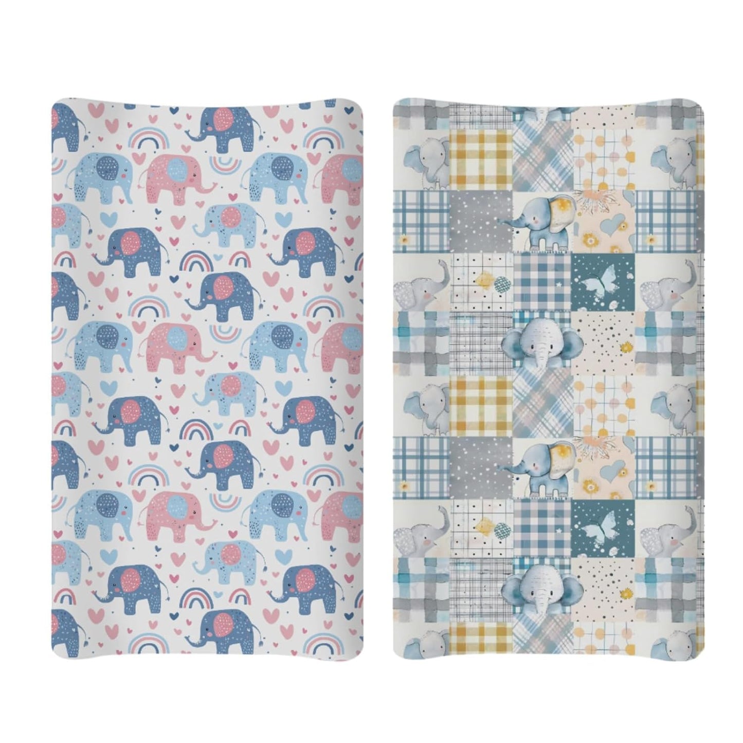 Soft 2 Pack Cartoon Elephant Rainbow Pattern Baby Changing Pad Covers for Infant Newborn, Unisex African Safari Animals Nursery Fitted Diaper Changing Table Pad Mat Sheets for Boys Girls-16x32