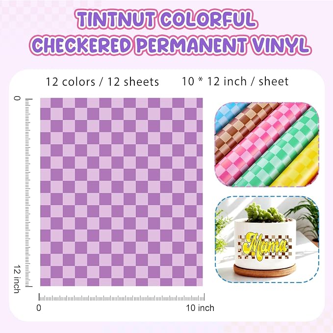 Tintnut Rainbow Checkerboard Permanent Vinyl, waterproof, easy peel & stick