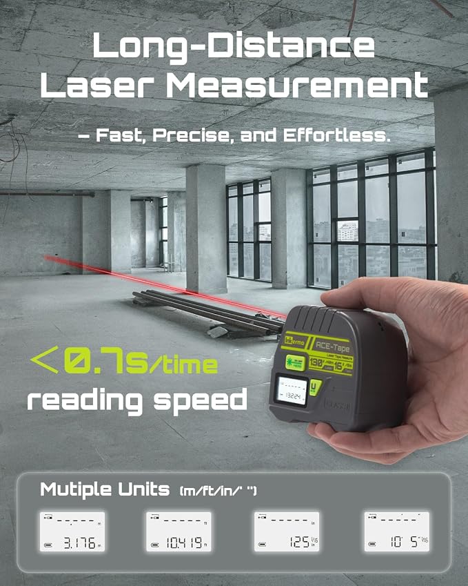 Laser Tape Measure 2-in-1, Inkerma 130Ft Laser Measurement Tool & 16Ft