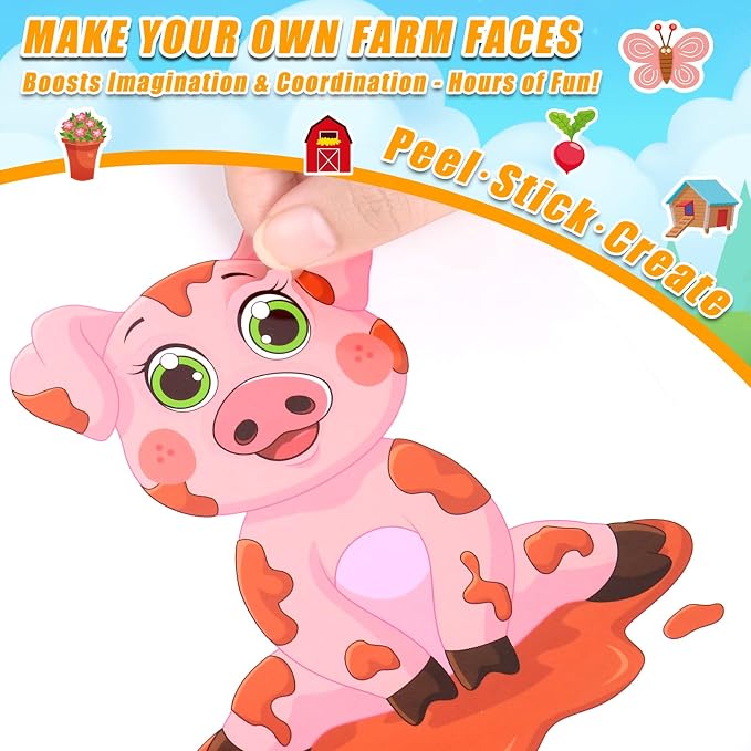 48 Sheets Create Funny Farm Animals Stickers, Make a Face Stickers