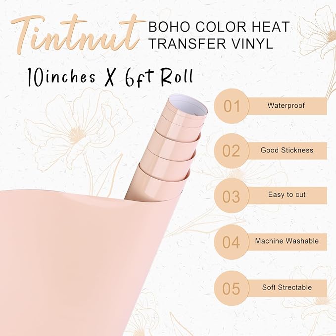 Tintnut Cream Tan Heat Transfer Vinyl, 10inx6ft Iron on Vinyl | Neutral boho PU