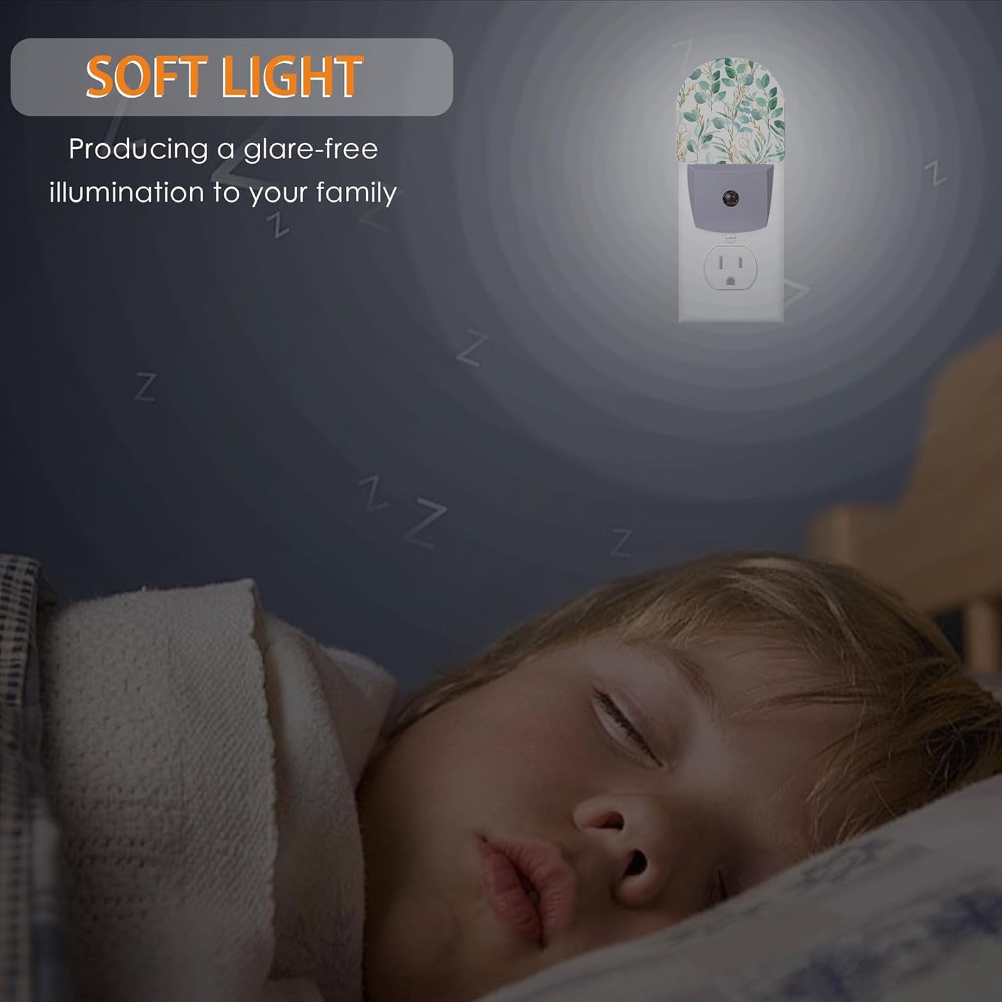 Eucalyptus Green Night Light - LED Wall Sconce for Bedroom, Bathroom, Hallway, Plug in Decorative Lighting, Gift Ready LED Wall Lamp for Women