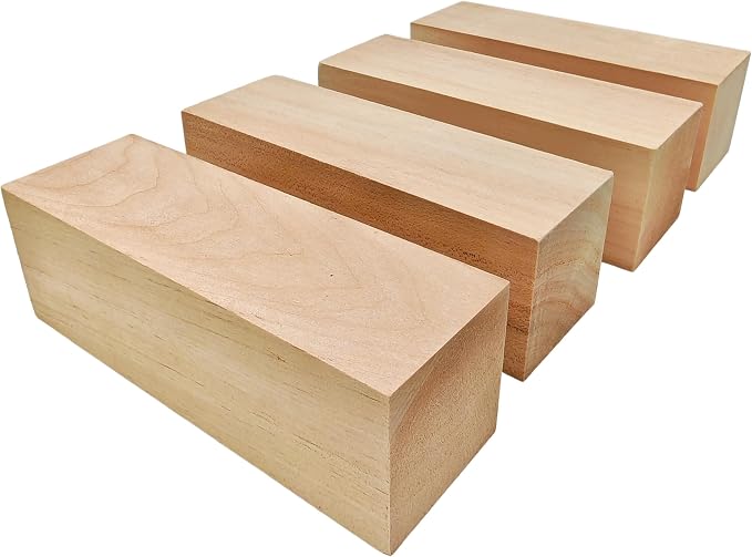 4Pcs Unfinished Basswood Blocks-2x2x6 Inch Rectangular Linden Wood Blocks