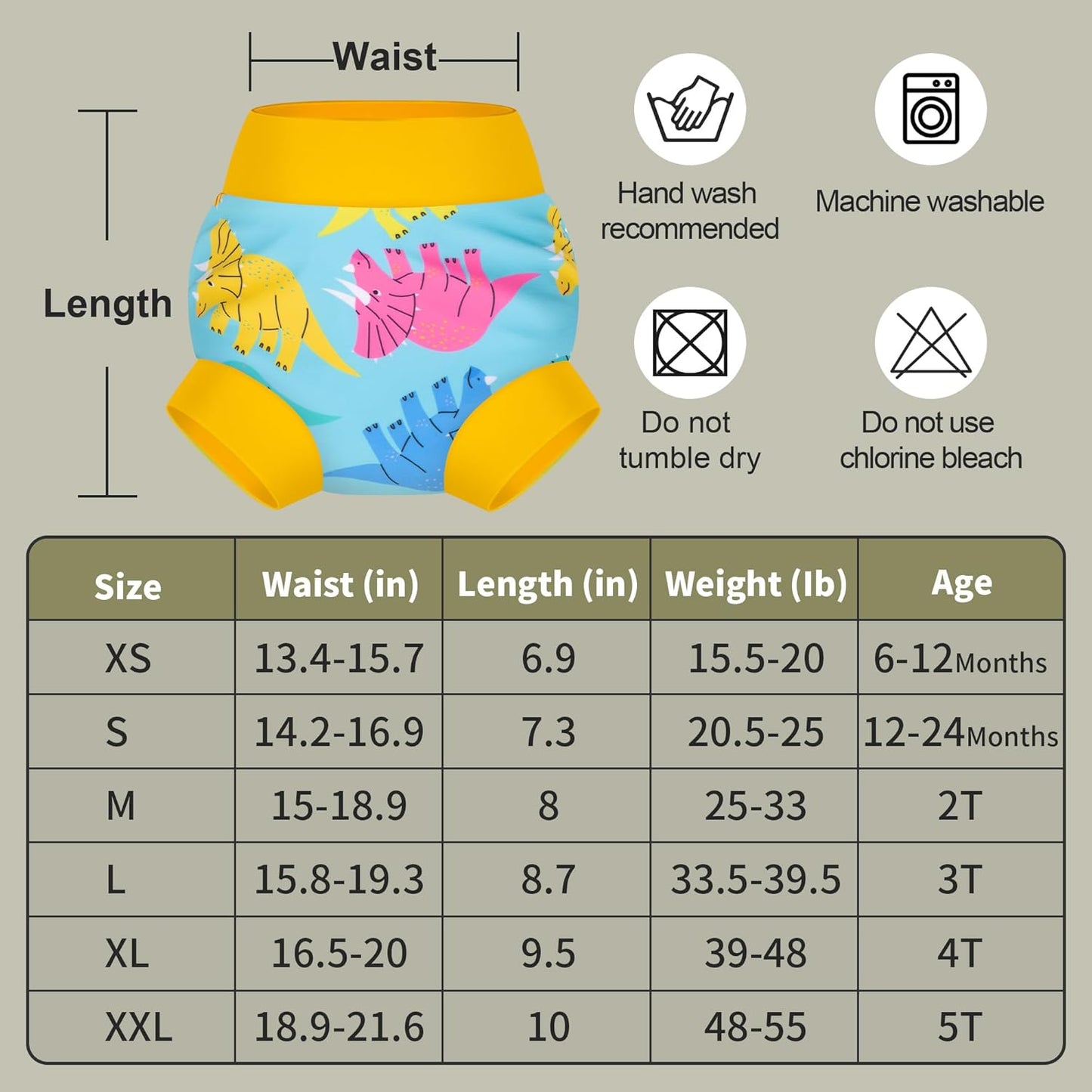 BIG ELEPHANT Baby Swim Diapers 3/6 Pack – Reusable Waterproof Diapers, Soft Breathable Swimwear for Boys and Girls