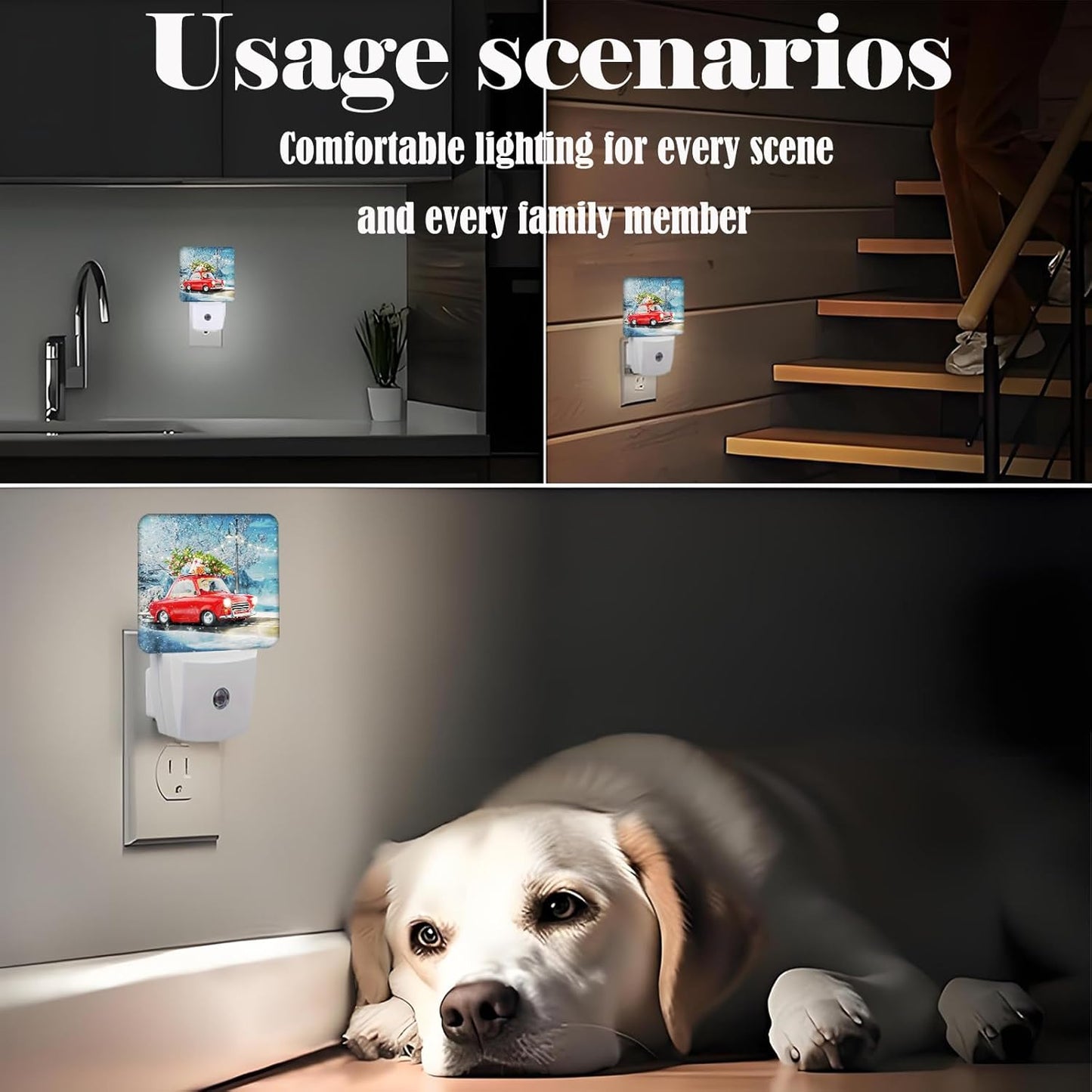 Santa Claus and Retro Car Night Light,Plug-in Nightlights Auto Sensor Night Lamp Dusk to Dawn Lamp Home Decor for Nursery Children Girls Boys