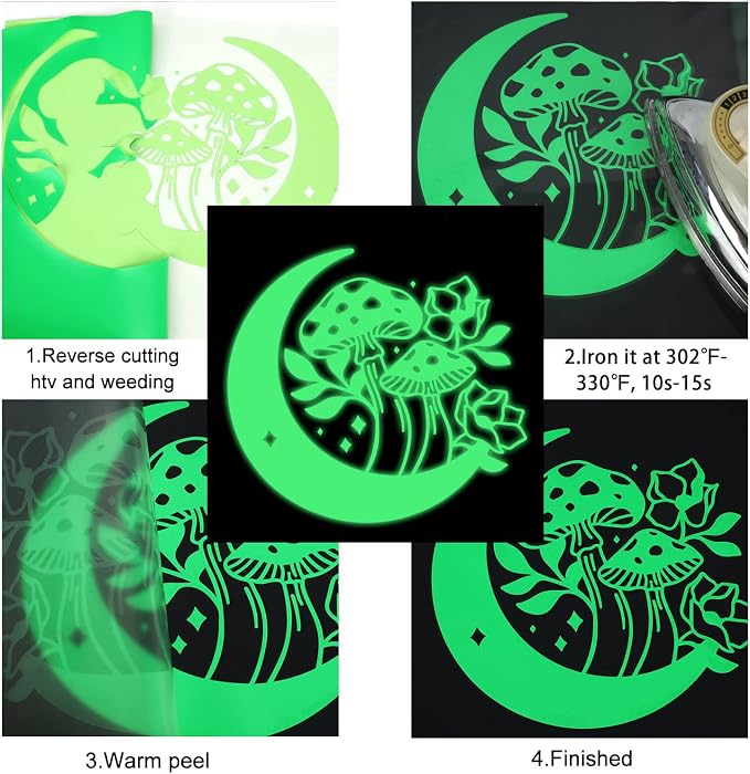 FUNKAKA Glow in The Dark Heat Transfer Vinyl Roll, Glow in Dark HTV Vinyl