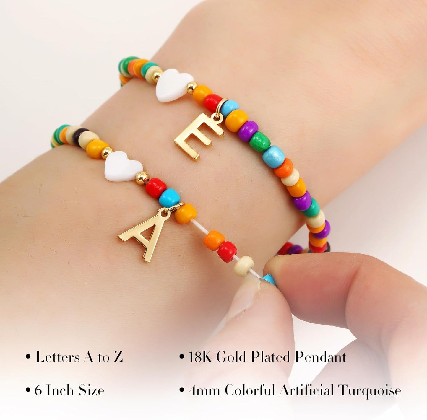 Christmas Gifts for Grandkids Teens Girls - Cute Beaded Heart Initial Bracelets for Women Teen Girl Trendy Stuff, Birthday Gifts Stocking Stuffers for Teen Girls Women Jewelry