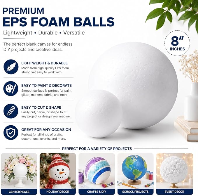 Evershine 2 Pack 8 Inch Craft Foam Ball