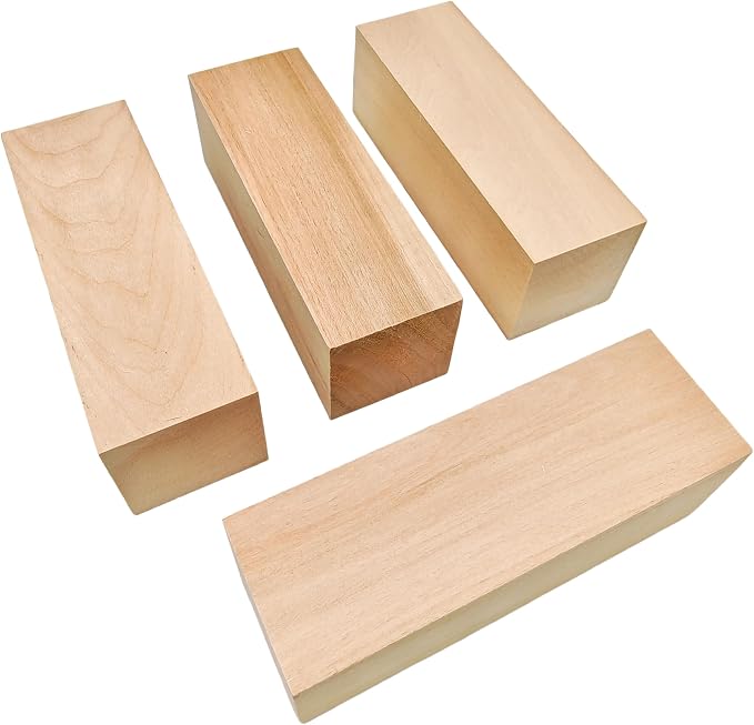 4Pcs Unfinished Basswood Blocks-2x2x6 Inch Rectangular Linden Wood Blocks
