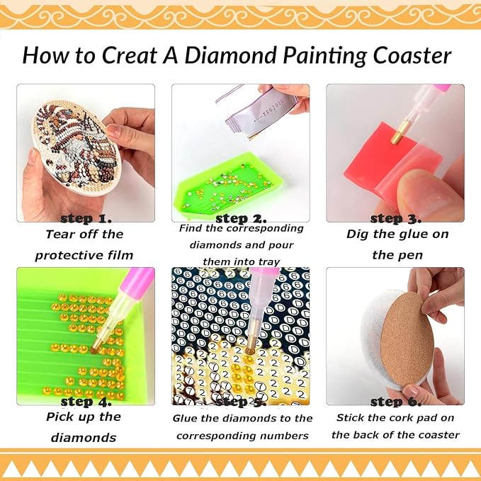 Clendo 8 Pcs Coffee Gnome Diamond Art Coasters Kit