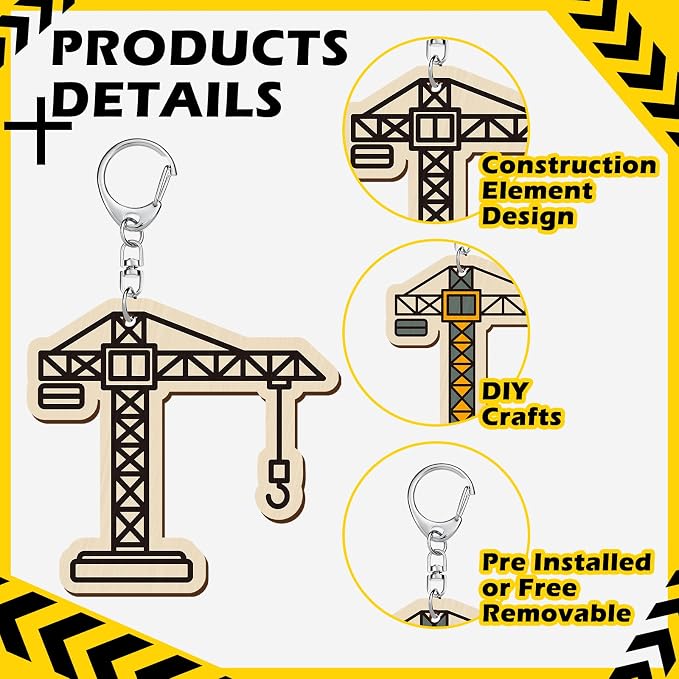 RattanView 24 Pcs Construction Vehicle Craft Color Your Own Keychains Diy Craft