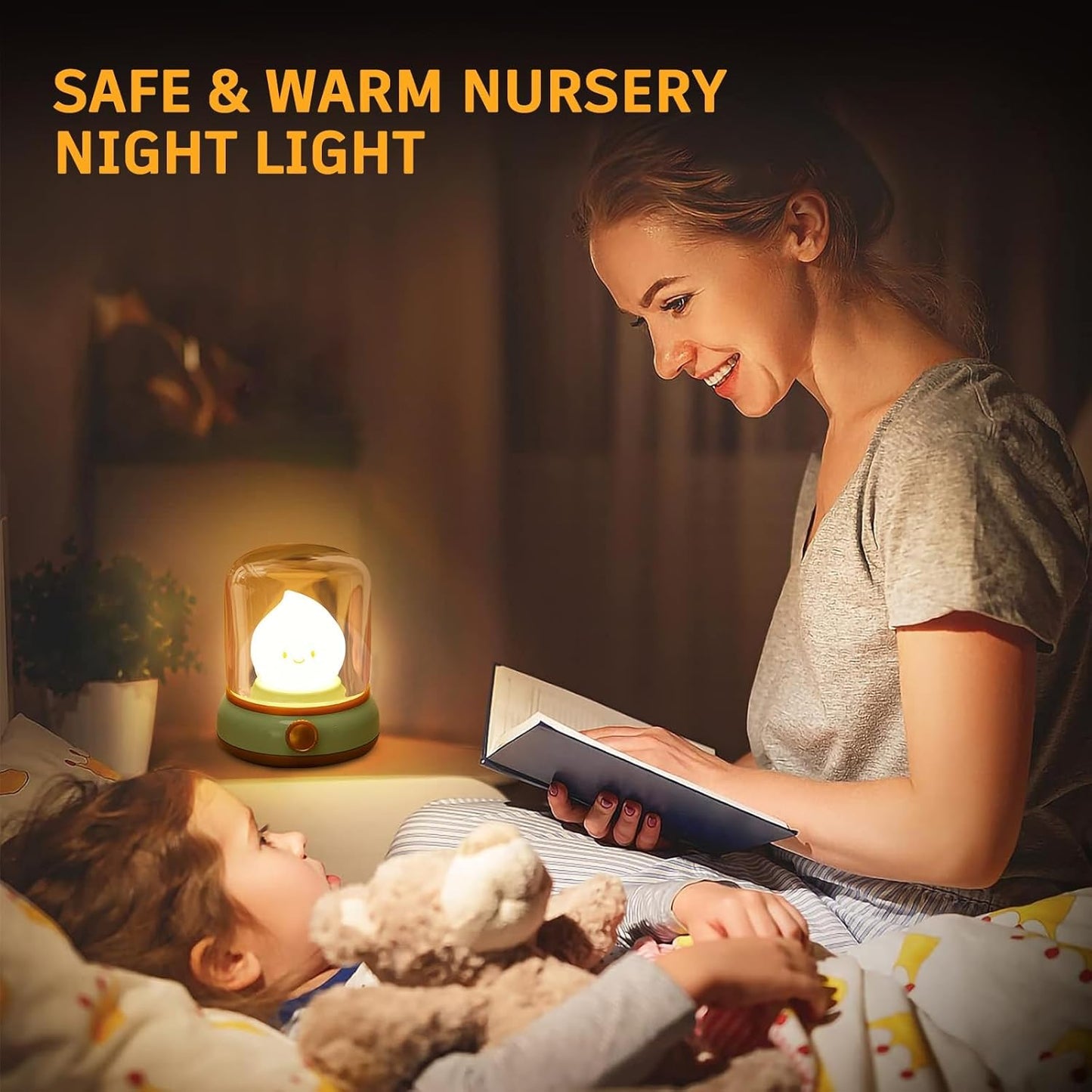 Ghost Campfire Night Light, Small Cute Desk Lamp, Dimmable Cordless Bedside Table Lamp, 2 Modes Rechargebale Battery Oprated Warm Night Light for Bedroom/Kids/Baby Nursery, Vintage Ambient Lighting
