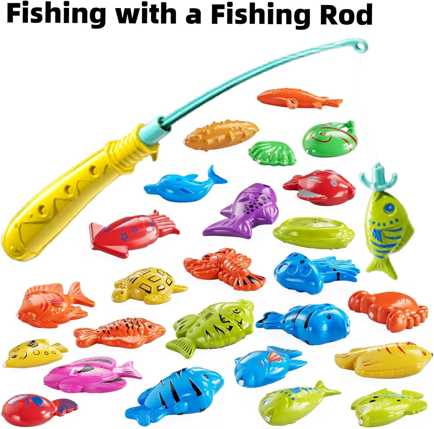 TEMI Fishing Toy Game for Kids 3 4 5 6 7 8 Years Old, 51 Fish Bath Playset for Toddlers, Toy Magnetic Rod and Fishing Net, Outdoor Water Toys for Kids Age 3-5, Party for Boy and Girl