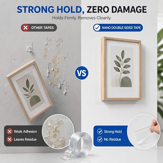 Double Sided Tape Heavy Duty, Nano Clear Mounting Tape, Picture Hanging Poster
