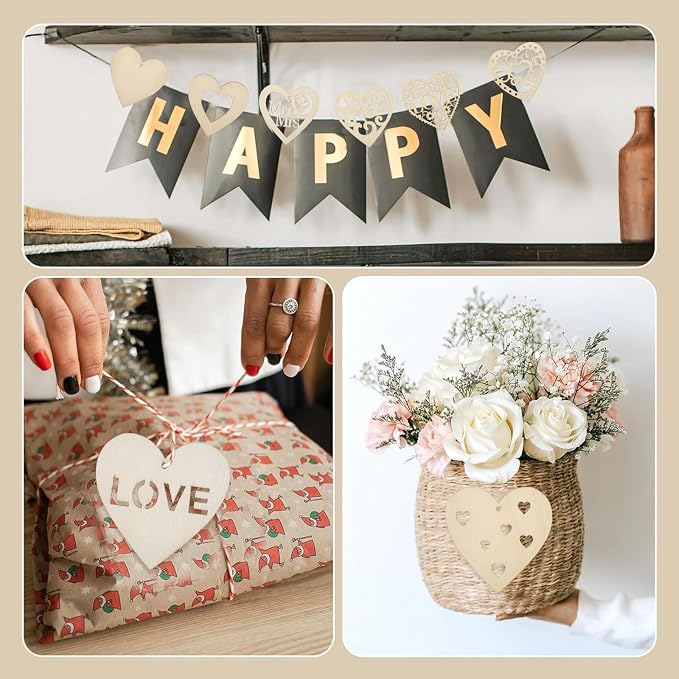 40 Pcs Unfinished Wood Heart Cutouts