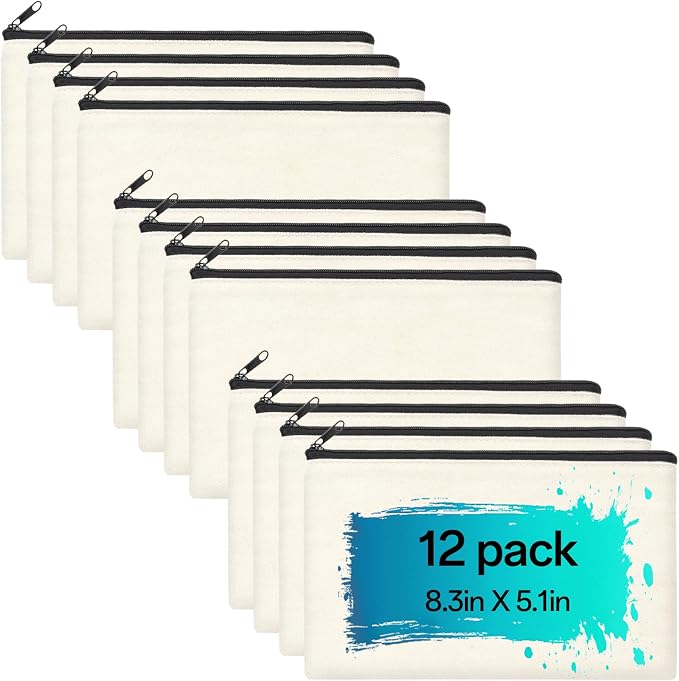 ZeeDix Canvas Zipper Pouch Bulk – 8.3 x 5 Inches Cotton Canvas Pouches