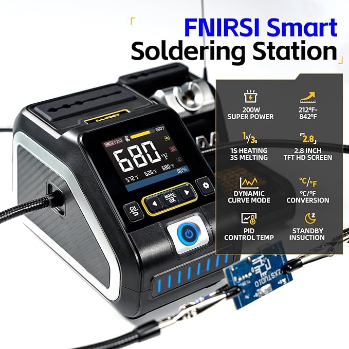 FNIRSI DWS-200 200W Precision Digital Soldering Station Kit, with 3 F210 & 6 F245 Soldering Iron Tips and 2 Helping Hands, Temp Value & Curve Mode, 3 Temperature Storage, Full-Color Display