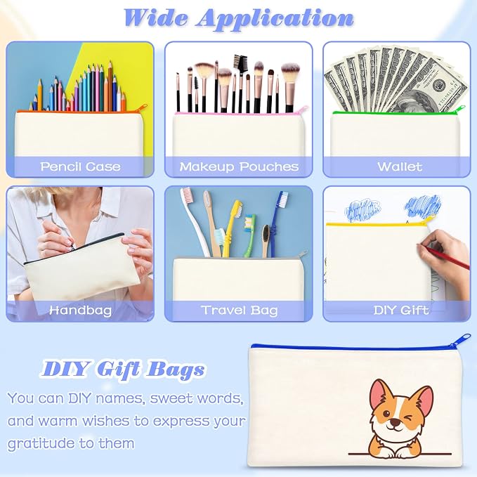 ZeeDix Canvas Zipper Pouch Bulk – 8.3 x 5 Inches Cotton Canvas Pouches