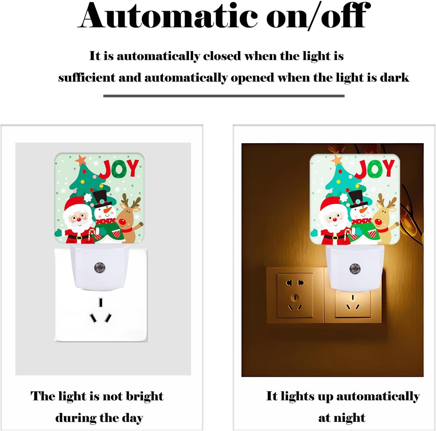Santa Claus Snowman and Reindeer Night Light,Plug Into Wall with Dusk to Dawn Light Sensors, Warm Nightlights for Bedroom, Bathroom, Hallway, Kitchen, Gifts Ideal for Boys Girls Women Men