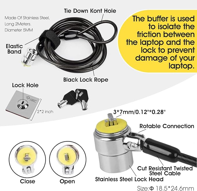 I3C Laptop Cable Lock, Hardware Security Cable Lock with Keys, Anti Theft Combination Lock for Laptop Monitor Compatible with Tablet Surface Projector and Other Electronic Devices