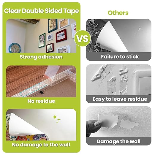 Double Sided Mounting Tape Heavy Duty, Damage Free, 0.39'' x 16.5 FT | Removable