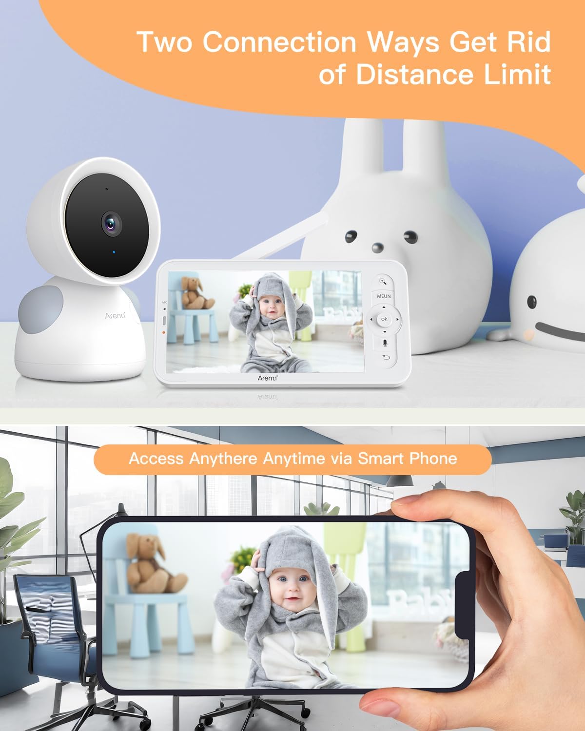 ARENTI Baby Camera Monitor, 2K/3MP WiFi 6, Smartphone App, Super Night Vision, Crying Detection, Auto Tracking, Temp&Humidity Sensor, Cloud&SD Card Storage (D3)