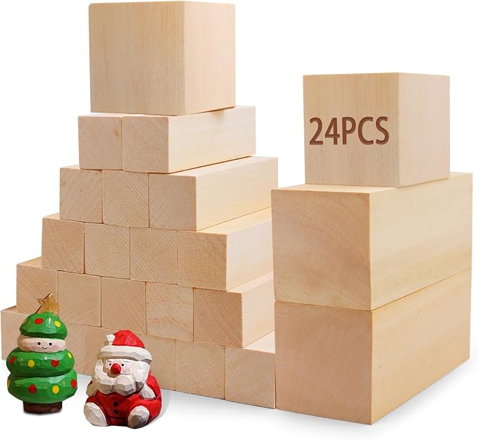 Basswood Carving Blocks for Crafts, Cymuber 24 PCS Whittling Wooden Blockss Kit
