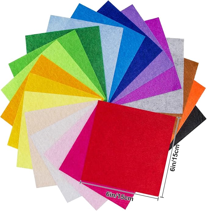 6" x 6" Felt Fabric Sheets for Crafts, 1mm Thick, Squares Non-Woven Felt Fabric