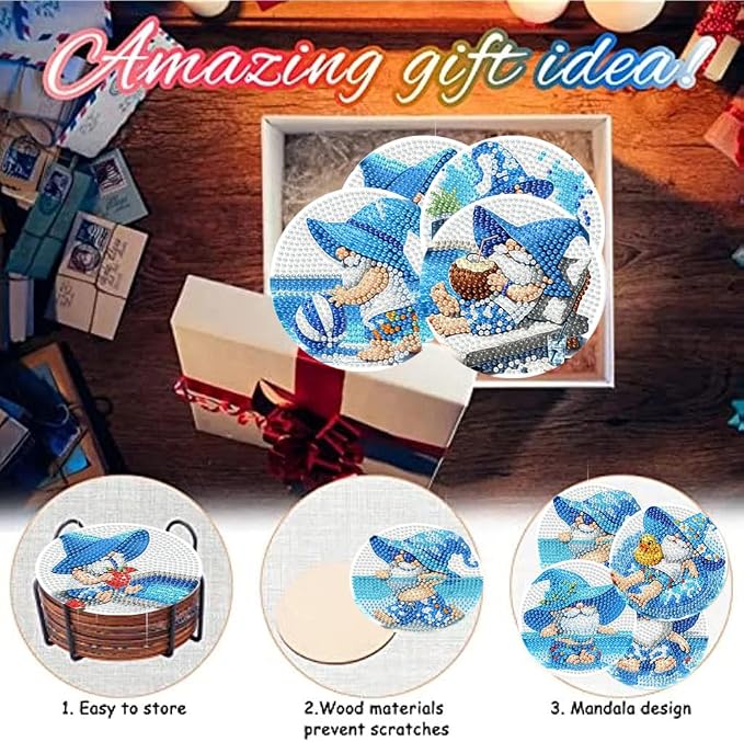 8 Pack Gnome Diamond Art Coasters Kits