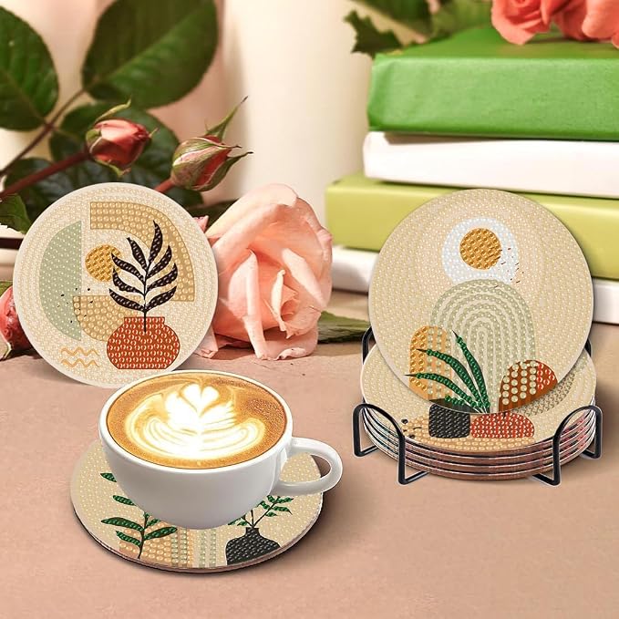 Clendo 8 Pcs Bohemian Style Diamond Painting Coasters Kits