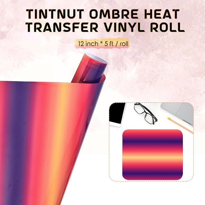 Tintnut Orange Purple Gradient Heat Transfer Vinyl Roll, easy cut & weed