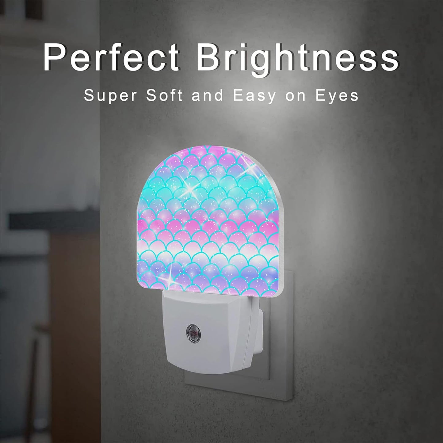 Rainbow Glitter Mermaid Scales Night Light Plug into Wall,Watercolor Pink Purple Teal Fish Scale Dusk to Dawn Night Light,0.5w Energy Saving Nightlights for Kids Boys Girls Home Decor