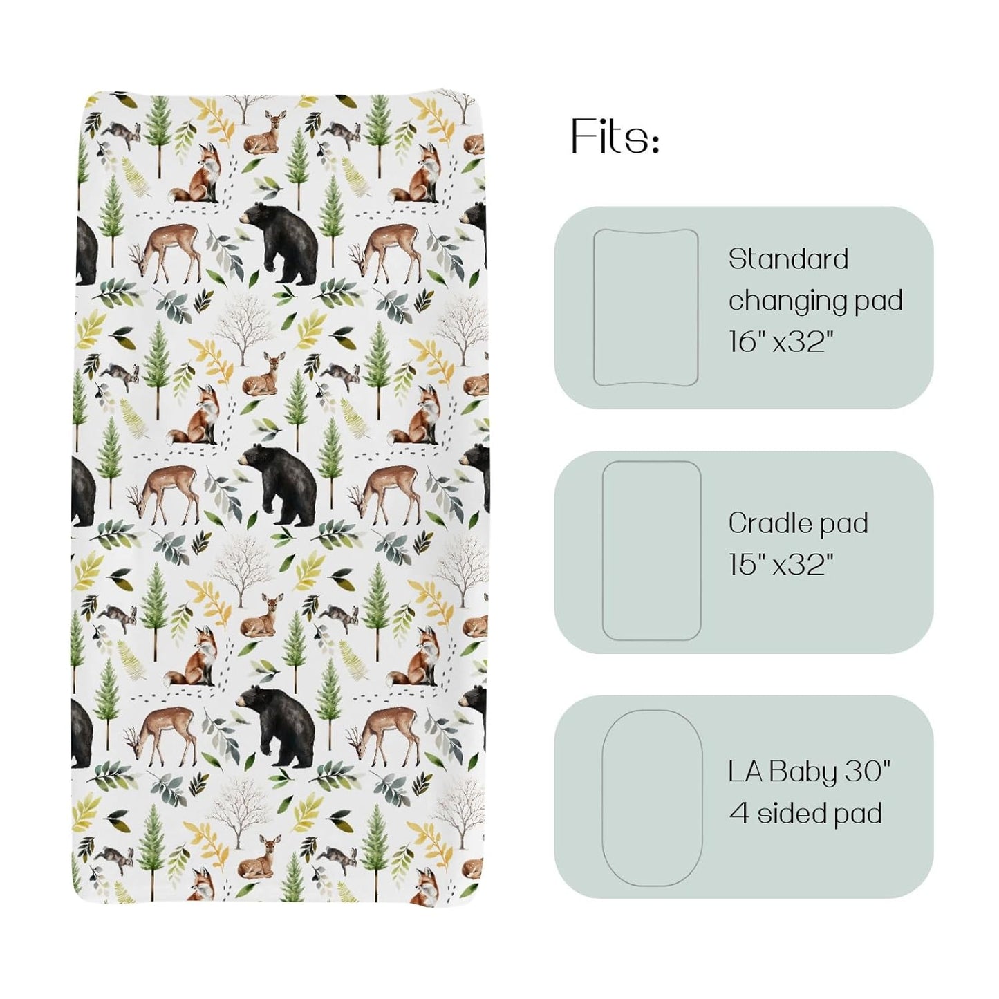HawSkgFub Animals Pine Tree Changing Pad Cover for Baby Girl Boy, Natural Forest Bear Deer Fox Diaper Change Table Covers, Soft Stretchy Safe Snug Fitted Changing Mat Sheets Fit 32"/34" x 16"