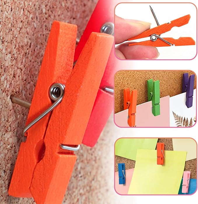 Push Pin with Wooden Clips