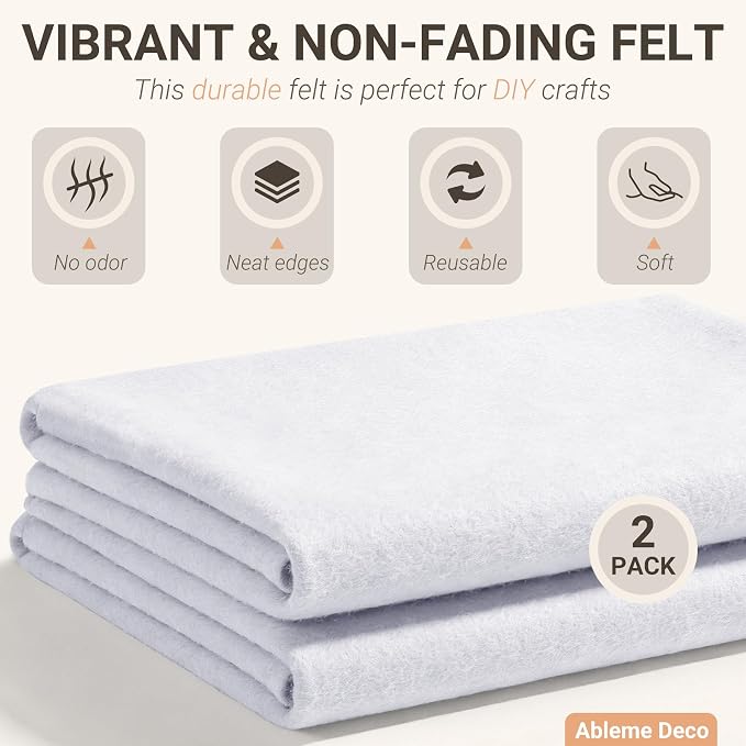 White Felt Fabric Sheets 18" x 18" 1.6mm Soft Craft Felt Squares | Soft Precut
