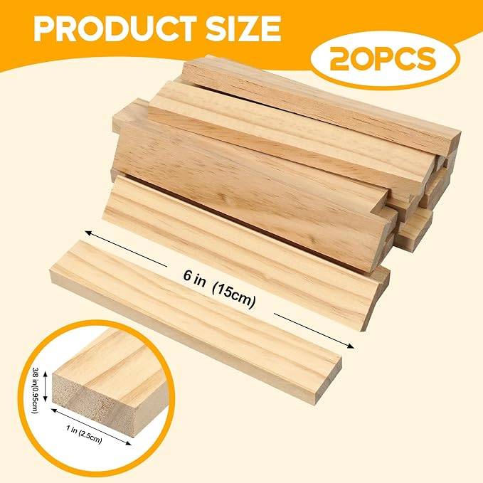 Wood Strips Slats for Wall, Square Wooden Dowels for Crafts 3/8"x 1" x 6"