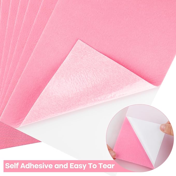 CHRORINE 10 Pcs Pink Felt Fabric Sheets Self Adhesive Felt Sheets 8 x 12 Inches