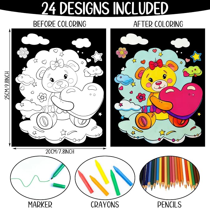 Zhanmai 48 Pcs Love Edition Velvet Coloring Posters Felt Pages to Color Fuzzy