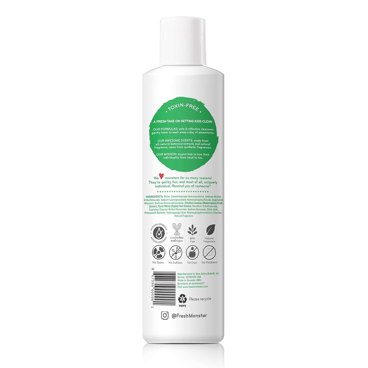 Fresh Monster 2-in-1 Kids Shampoo & Conditioner, Toxin-Free, Hypoallergenic, Tear-free Shampoo & Conditioner for Kids, Watermelon (8.5oz)
