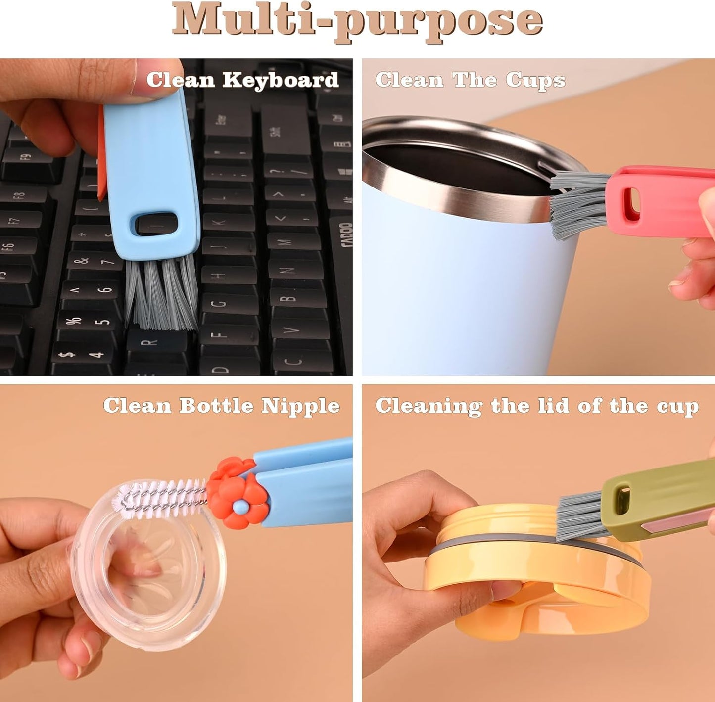 3 in 1 Cup Lid Cleaning Brush, Multifunctional Crevice Cleaning Brush, Portable Cup Lid Cleaning Brush Set Home Kitchen Cleaning Tools （Red Blue Green