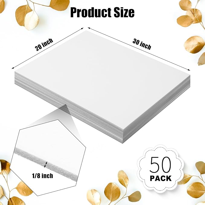 Frienda 50 Pack White Foam Board Foam Poster Boards 20 x 30 Inch Inch