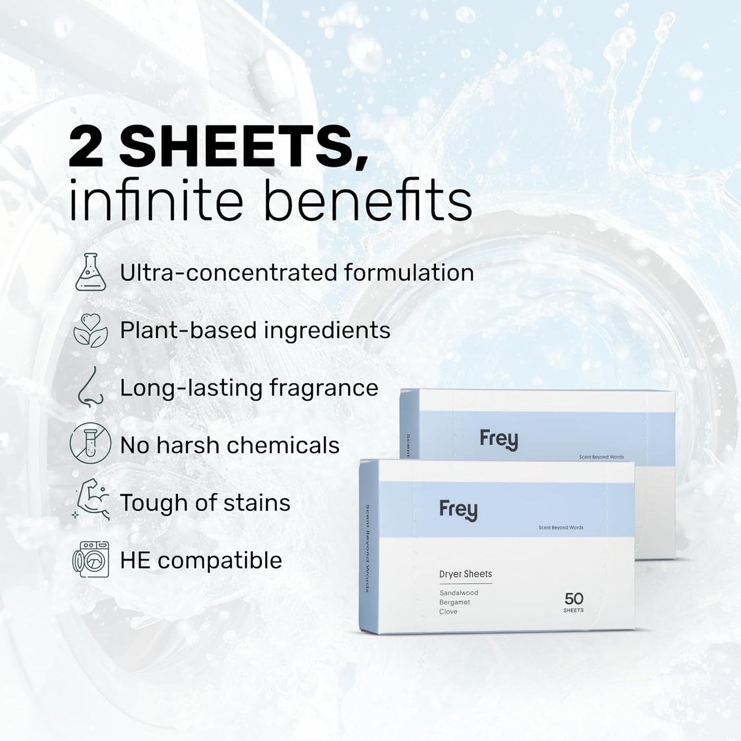 FREY Naturally Scented Dryer Sheets - Fabric Softener for Soft, Fresh & Clean Clothes (2-pack, Bergamot Beach)