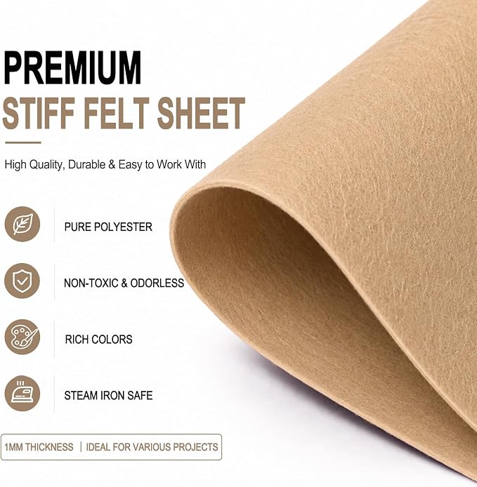 Sand Large Felt Fabric 36" x 36", 1mm Stiff Felt Sheet, Nonwoven Fabric