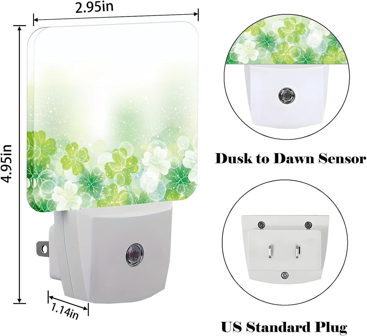 St Patrick's Day Floral Nature Leaf Night Light,Plug-in Night Lights with Dusk-to-Dawn Sensor for Stairway,Hallway,Bedroom Sleep Friendly Ideal for Women/Girls/Boys Gift,0.5w