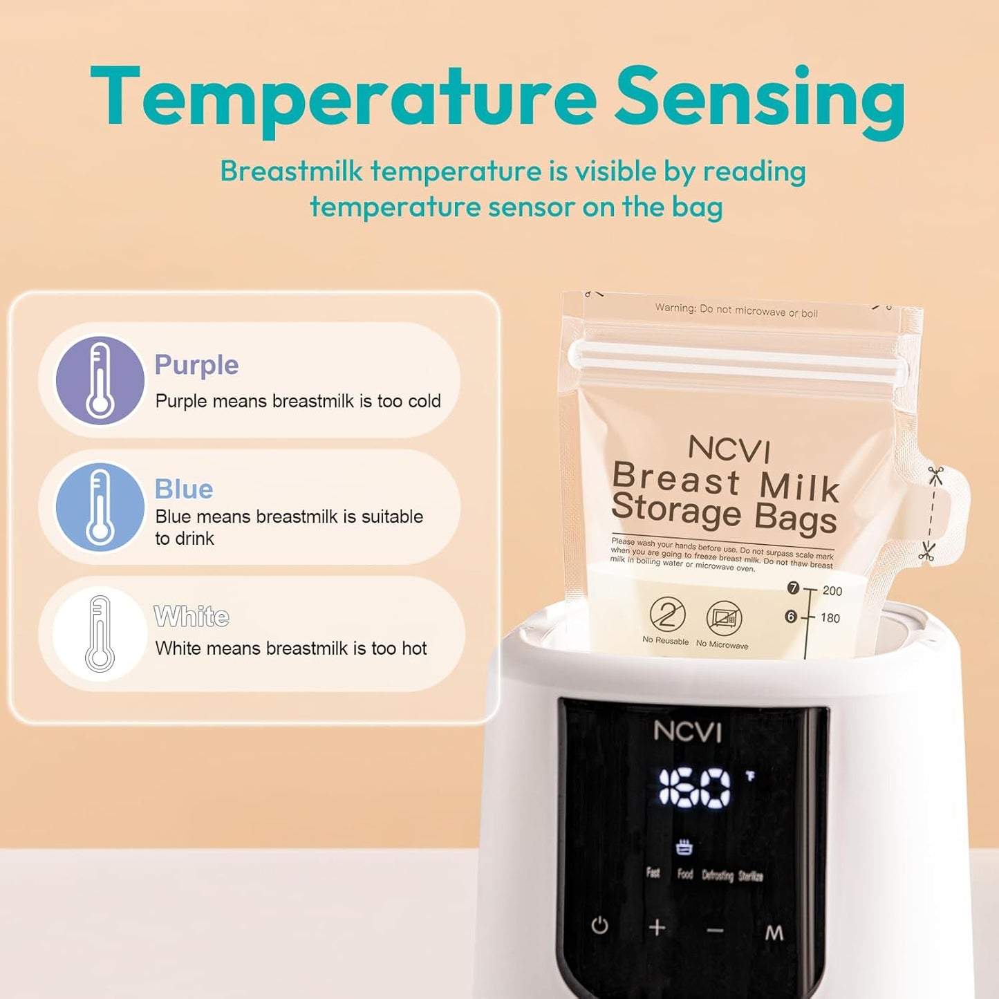 NCVI Breastmilk Storage Bags, 90 Count Milk Storage Bags for Breastfeeding, 7oz Breast Milk Storage Bags with Temp-Sensing, Doubled-Sealed, Hygienically, Self Standing, Easy Pour Spout, BPA Free