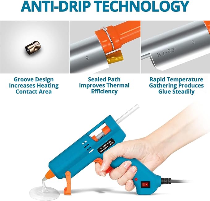 Tilswall Hot Glue Gun Kit with 30 Premius Glue Sticks（130mm x 7mm）, Fast