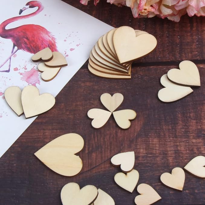 DERAYEE 100Pcs Unfinished Wooden Hearts