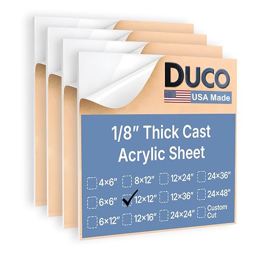 Duco White Cast Acrylic Sheets 1/8" Thick 12" x 12"